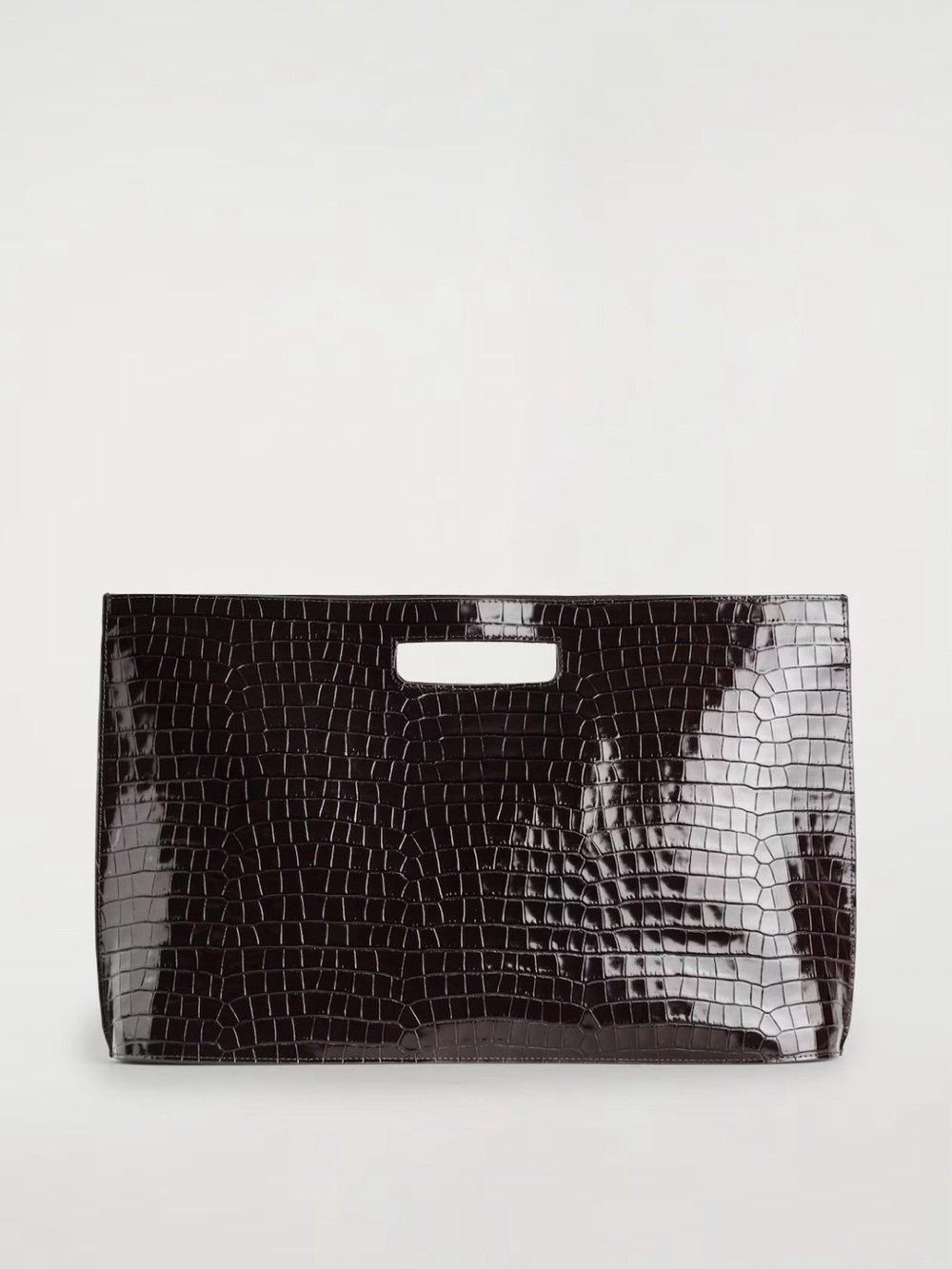 NWT COS Black Croc-Embossed Patent Cutout Handle Clutch